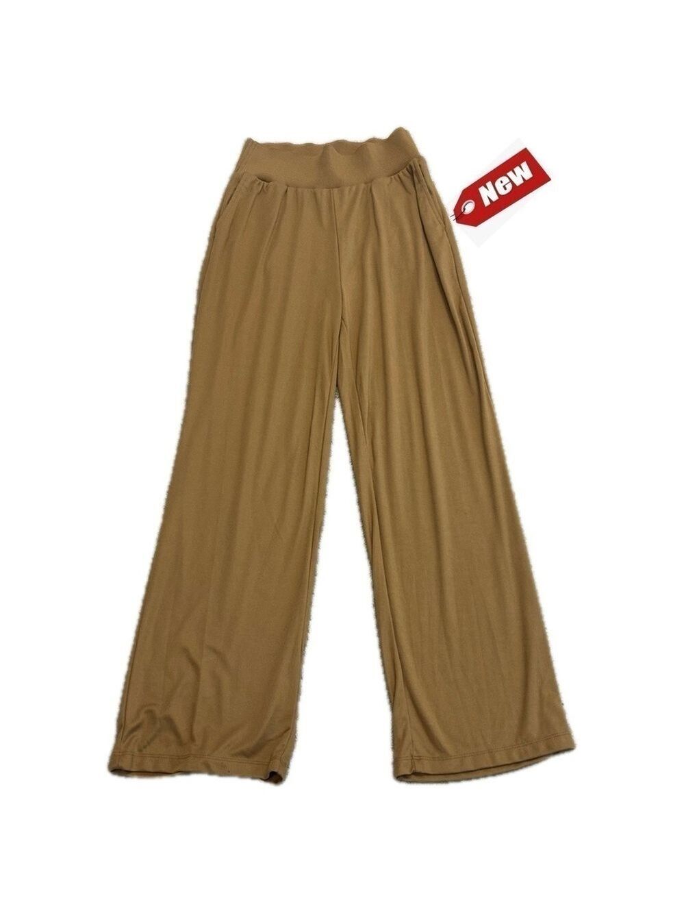 Calvin Klein Camel Brown wide leg flowy loose relaxed fit pull on pants NWT